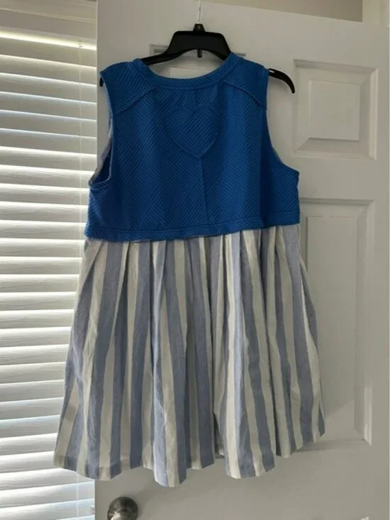 Women’s Blue & White Striped Sleeveless Dress with pockets - Picture 3 of 3